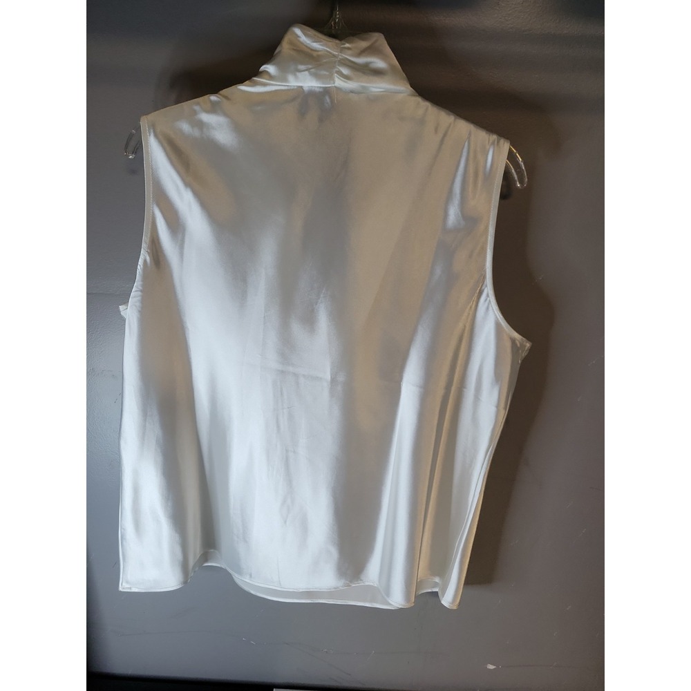 Black Label by Evan-Picone White Satin Tie Neck Sleeveless Blouse XL - Picture 3 of 3